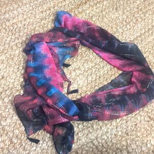 KENSIE SCARF PLALD Wrap PINK TURQUOISE METALIC TASSLED LG